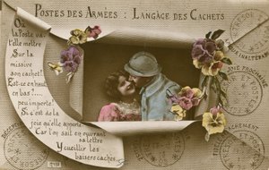 Kortti, joka selittää postikorttien käyttöä niille, joilla on miehiä armeijassa tekijältä French Photographer