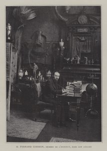 Ranskalainen taidemaalari Fernand Cormon studiossaan (värilitho) tekijältä French Photographer