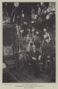 Ranskalainen taidemaalari Jules Badin, Beauvais Tapestry Manufacture -yhtiön johtaja, työpajassaan (b/w kuva) tekijältä French Photographer