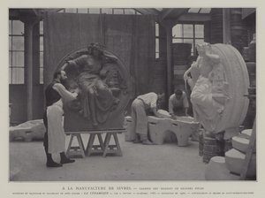 Gallery of large pieces at the Sevres porcelain factory, France (b/w photo)   1049864   fi       finnish Successfully Translated  Original: Design for Mahogany Inlay Writing Table for George M. Nowell Translat: Design for Mahogany Inlay Writing Table for G tekijältä French Photographer