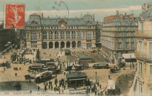 Gare St Lazare ja Cour de Rome, Pariisi. Postikortti lähetetty 1913. tekijältä French Photographer