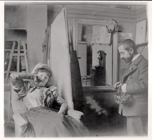 Henri de Toulouse-Lautrec (1864-1901) studiossaan Misia Natansonin kanssa tekijältä French Photographer