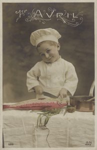 Pikkupoika keittää kalaa (värikuva) tekijältä French Photographer