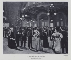 Pariisin Theatre du Vaudevillen ulkopuolella väliajan aikana (m/w kuva) tekijältä French Photographer
