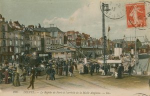 Pariisin pikajuna Dieppen rannalla. Postikortti lähetetty 1913. tekijältä French Photographer