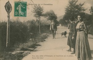 Matkamuisto Ranskan ja Saksan rajalta. Postikortti lähetetty 1913. tekijältä French Photographer