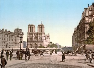 Notre Damen läntinen julkisivu ja Pont St. Michel, Pariisi, pubi. noin 1900 tekijältä French Photographer