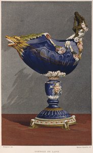 1500-luvun gondolin muotoinen kuppi, upotettu lapis lazulilla, emaloitu ja kullattu hopea, kuvitus Henry Havardin Dictionnaire de lameublement et de la decoration, osa 2, levy tekijältä French School