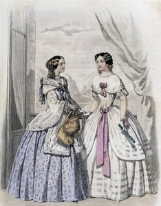2 muodikasta naista - "Journal des Demoiselles" 1852 -lehdessä. tekijältä French School