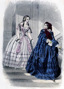 2 muodikasta naista - "" Journal des Demoiselles "" 1852 -lehdessä. tekijältä French School