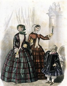 2 naista tytön kanssa - elokuvassa "Journal des Demoiselles" 1852. tekijältä French School