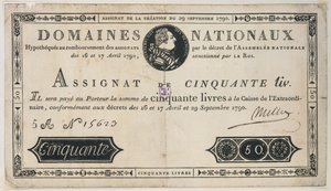 50 livrin seteli, 29. lokakuuta 1790 tekijältä French School