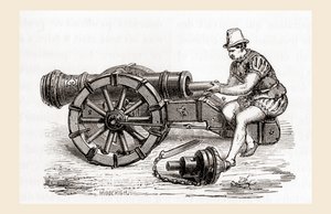 1500-luvun perälaukussa ladattava saksalainen tykki, Les Merveilles de la Science, julkaistu noin 1870 (kaiverrus) tekijältä French School