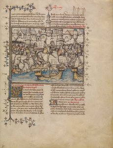 Taistelu Troijan sodasta, n. 1390-1400 (tempera, pesut ja kultalehti pergamentilla) tekijältä French School