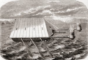 Kreikkalainen palolaiva, piirustuksen jälkeen 1200-luvun latinalaiseen käsikirjoitukseen, Les Merveilles de la Science -julkaisusta, julkaistu noin 1870 (kaiverrus) tekijältä French School