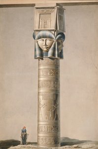 Hathor-päinen pilari Dendarahissa, kuva Kuvaukset Egyptistä, Edmonde Francois Jomard (1777-1862), julkaistu 1809-22 (wc paperilla) tekijältä French School
