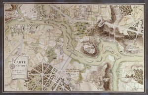 Francois Voltairen (1694-1778) Candiden inspiroima kartta Ecole Nationale des Ponts et Chausseesin järjestämään kilpailuun Pariisissa, 1700-luvun lopulla (kynä & muste ja wc paperilla)