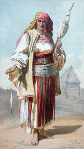 "A Wallack Woman", kuvitus "Transylvania: Sen tuotteet ja ihmiset", julkaistu Lontoossa 1865 (väri litho) tekijältä French School