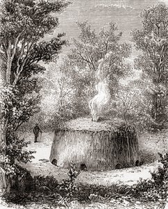 Hiiliuuni metsässä, 1800-luvun piirustuksen mukaan, Les Merveilles de la Science, julkaistu noin 1870 (kaiverrus) tekijältä French School