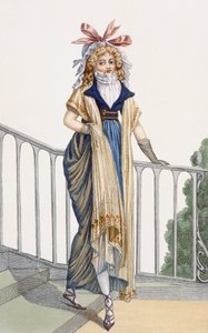Maalaistyylinen kävelymekko, kuvitus Journal des Dames et des Modesista, 1797 tekijältä French School