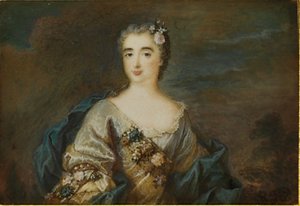 Nainen nimeltä Louise-Jeanne de Durfot, herttuatar de Mazarin et de la Meileraye, n. 1750 tekijältä French School