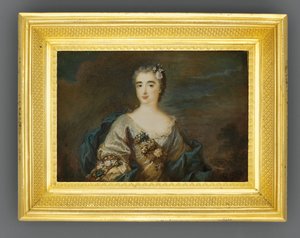 Nainen nimeltä Louise-Jeanne de Durfot, Duchesse de Mazarin et de la Meilleraye, n. 1750 (akvarelli norsunluulla) tekijältä French School