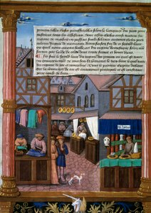 Rue de Paris kaikuineen 1500-luvun alussa Käsikirjoitussivu Romain Gillesin (1500-luku) "Livre du gouvernement des Princes" -julkaisusta, Pariisi, Bibliotheque de l