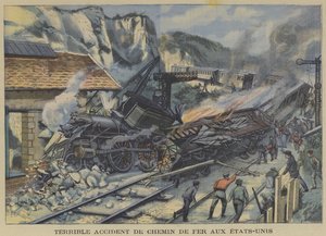 Kauhea junaonnettomuus Yhdysvalloissa (värilitho) tekijältä French School