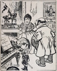 Käytetty pronssi, karikatyyri, jossa taistelulaivoja, nuotit Derouledelle pianolla ja Jeanne d