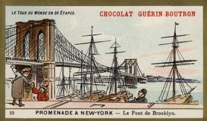 Kävely New Yorkissa - Brooklyn Bridge (chromolitho) tekijältä French School