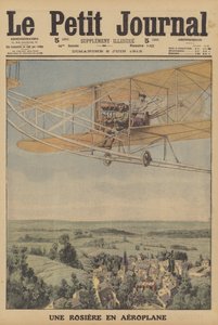 Nuori nainen lentää lentokoneessa Montferrandissa, Ranskassa (väri litho) tekijältä French School