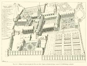 Saint-Germain des Presin luostari noin 1630, kansalliskirjastossa säilytetystä piirroksesta tekijältä French School