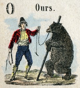 Abecedary. O-kirjain kuin karhukello. Pieni tietosanakirja aakkoset, suosittu sarja. Epinaalinen kuvantaminen, 1800-luvun loppu tekijältä French School