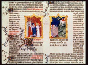 Abraham ja Saara lähtevät kaldealaisten Urista Kanaaniin, Jean de Syn Raamatusta, n. 1355 tekijältä French School