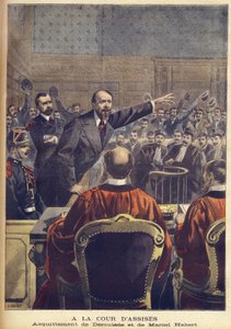 Paul Derouleden ja Marcel Habertin vapauttaminen Pariisin assize-tuomioistuimessa "Le Petit Journal" -lehdessä, kesäkuu 1899 (kaiverrus) tekijältä French School