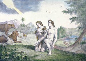 Aadam ja Eeva Eedenin puutarhassa, 1800-luvun loppu (värikaiverrus) tekijältä French School