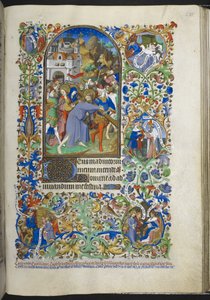 Lisää Ms 18850 f.235r, Hours of the Passion [Sext], Kristus kantaa ristiä, Book of Hoursista (The Bedford Hours) n. 1410-30 (muste, väri ja kulta velumilla) tekijältä French School
