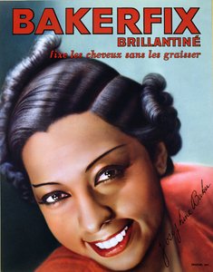 Mainos Bakerfix-hiusbrilliantiinista, mukana Josephine Baker (1906-75) tekijältä French School