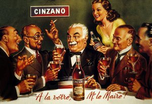 Mainos Cinzano Blancista (värilitho) tekijältä French School