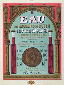 Mainos "Eau des Jacobins de Rouenista", 1800-luvun puoliväli (väri litho) tekijältä French School