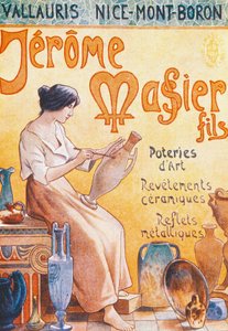 Mainospostikortti Jmf Jerome Massier Fils -liikkeen avaamisesta Mont-Baronissa, Ranskassa, 1900-luku tekijältä French School