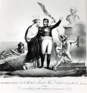 Kenraali Simon Bolivarin (1783-1830) allegorinen muotokuva n. 1840 tekijältä French School