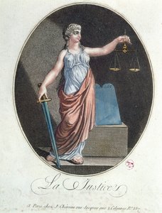 Oikeudenmukaisuuden allegoria, julkaissut J. Chereau, Pariisi, 1792 tekijältä French School