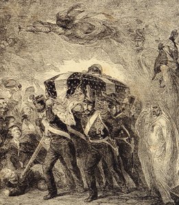 Allegoria Ranskan keisarin Napoleon Bonaparten tuhkan paluusta vuonna 1840. 1800-luku (kaiverrus kirjasta "Clours, mores, usages, costumes, keksintös" tekijältä French School