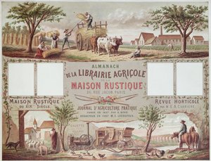 Almanakka havainnollistaa perinteisiä ja moderneja viljelymenetelmiä. noin 1870-80 tekijältä French School