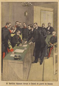 Alphonse Bertillon todistamassa Alfred Dreyfusin toisessa sotaoikeudessa Rennesissä
