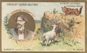 Alphonse Daudet (1840-1897), ranskalainen kirjailija ja näytelmäkirjailija, kirjoittanut "La chevre de Monsieur Seguin", joka on yksi "Lettres de mon moulinin" novelleista. tekijältä French School