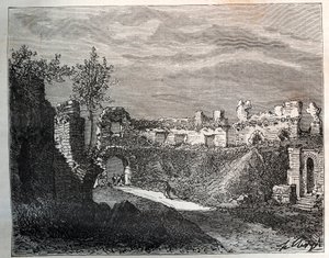 Frejusin amfiteatteri - V.A. Malt-Brownin kaiverrus "La France illustrée: maantiede, historia, tilastohallinto". 1884 tekijältä French School