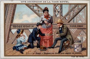 Nousu Eiffel-tornille: voimia otetaan 1. kerroksessa - kromo. Liebig, deb. 20. vuosisata tekijältä French School