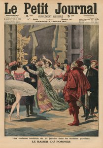 Outo perinne 1. tammikuuta Pariisin teattereissa, "Fireman Kiss", etukannen kuvitus "Le Petit Journalista", liitekuva, 4. tammikuuta 1914